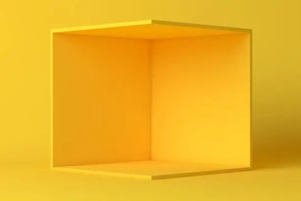 Photo of Cube box or corner room interior cross section. white empty geometric square 3D blank box template