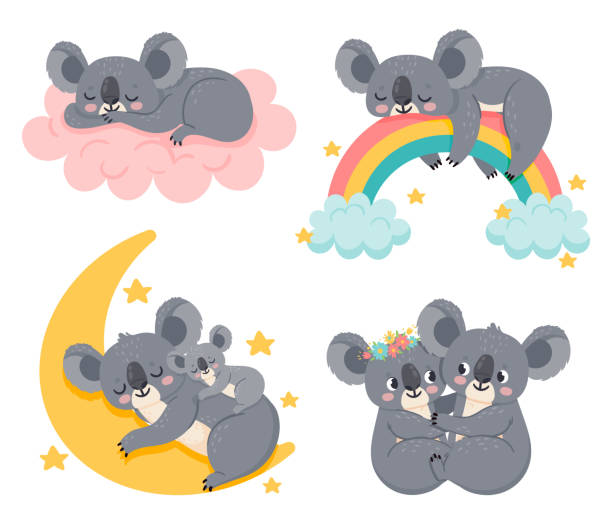 Ilustración de Lindos Koalas De Dibujos Animados Adorables Animales  Durmiendo En Una Nube Rosa Esponjosa Arco Iris Madre E Hijo Relajándose Y  Soñando y más Vectores Libres de Derechos de Arco iris -