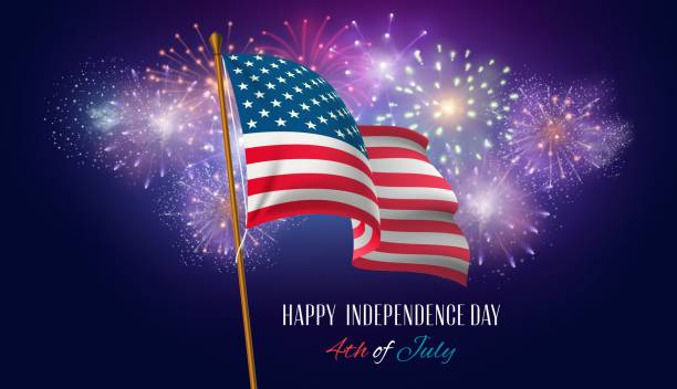 istock USA Independence day poster with american flag and fireworks. Night sky with firework. 4th of July patriotic holiday celebration vector card 1387125464