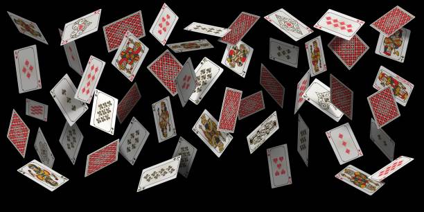 Falling poker playing cards, casino winner background. Realistic 3d flying card deck, joker, king, queen and ace. Blackjack vector concept Falling poker playing cards, casino winner background. Realistic 3d flying card deck, joker, king, queen and ace. Blackjack vector concept. Diamonds, spades, hearts and clubs design playing poker stock illustrations