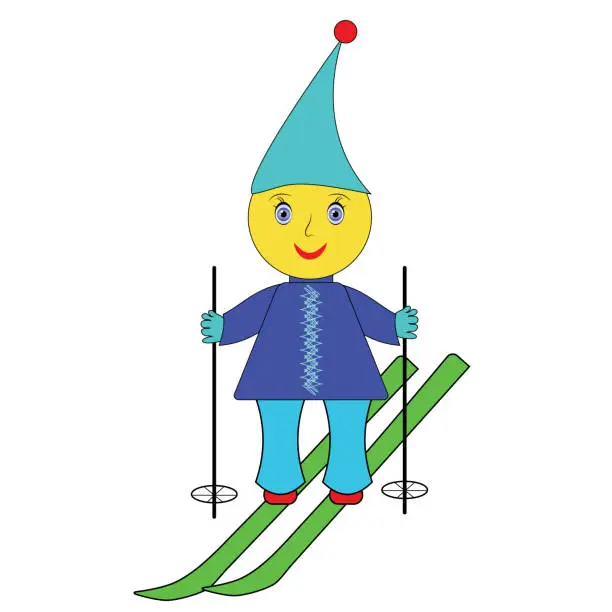 Vector illustration of Colorful Cartoons cheerful children's smiley skier. Little funny skier in isolated and vector and jpg.