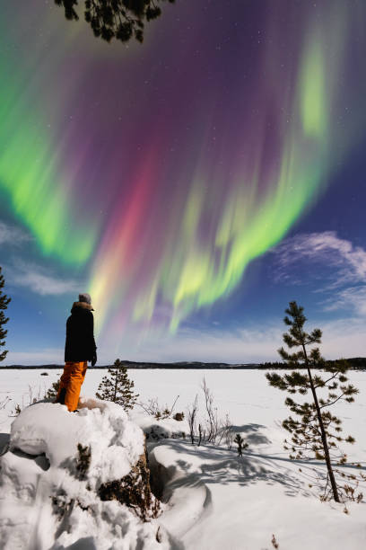 magie nahe - aurora borealis aurora polaris lapland finland stock-fotos und bilder