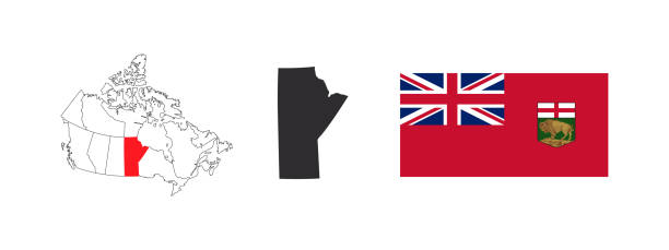 illustrations, cliparts, dessins animés et icônes de carte du manitoba. drapeau du manitoba. provinces et territoires du canada. illustration vectorielle - saskatchewan flag canada banner