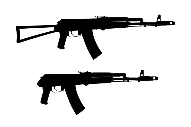 istock Assault rifle icon of AK-74 Shadow silhouette of gun 1387129640