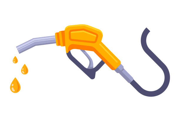 illustrazioni stock, clip art, cartoni animati e icone di tendenza di pistola in una stazione di servizio per rifornire il serbatoio di benzina - fossil fuel fuel and power generation fuel pump gasoline