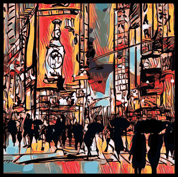 таймс-сквер в манхэттене, нью-йорк - new york city times square crowd people stock illustrations