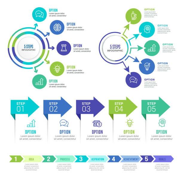 illustrazioni stock, clip art, cartoni animati e icone di tendenza di elementi infografici - flowchart flowing flow chart diagram