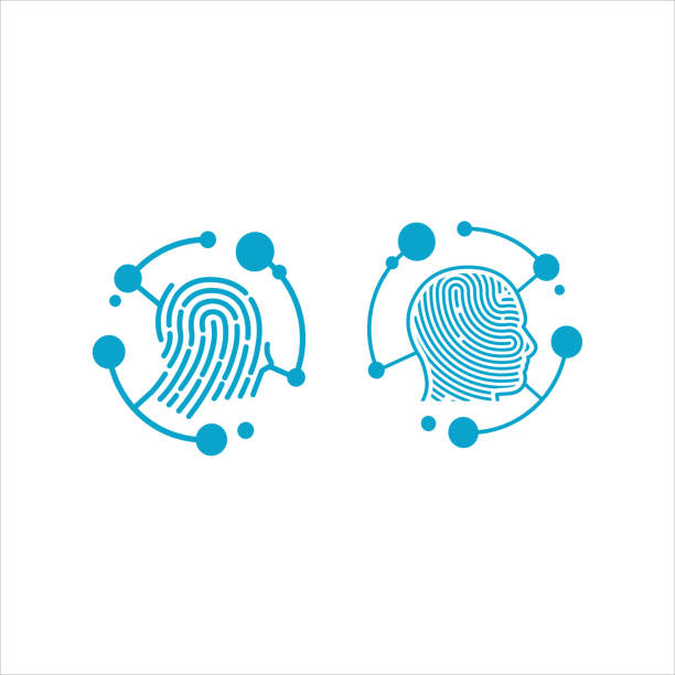 Head fingerprint scanner vector template This is a professional logo that can be used in any company that fits the theme in the image. This design is presented in a simple, clean, and modern way in accordance with current technological advances. face scan stock illustrations