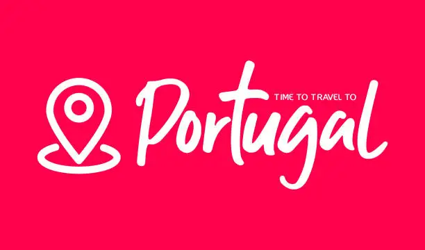 Vector illustration of Portugal. Country name vector lettering. Map pin icon and country name vector illustration.