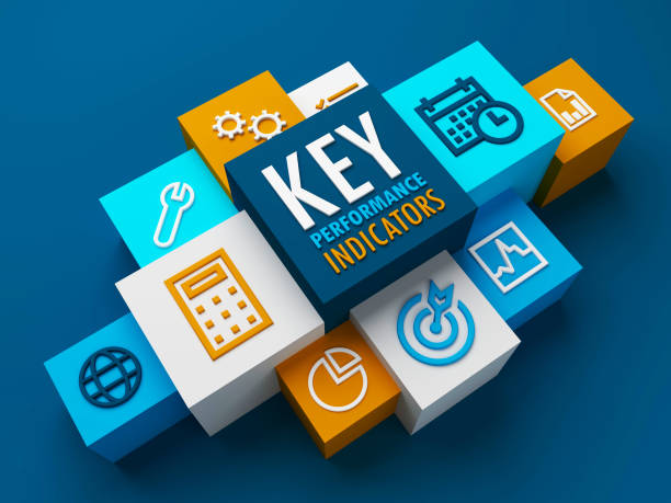 3D render of KEY PERFORMANCE INDICATORS business concept banner 3D render of perspective view of KEY PERFORMANCE INDICATORS business concept banner on dark blue background measuring stock pictures, royalty-free photos & images