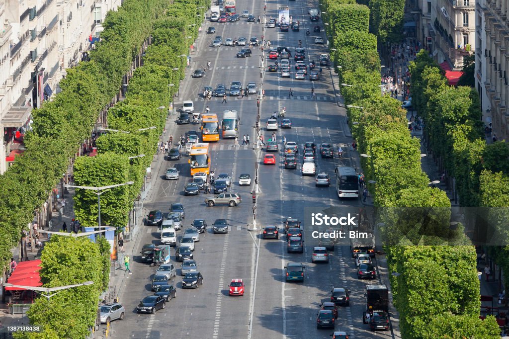 Traffic on Avenue des Champs Eysees, Paris, France Traffic on avenue des Champs Eysees in Paris, France. Boulevard Stock Photo
