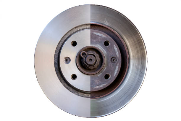 New and used car brake discs New and used car brake discs, car industry concept brake disc photos stock pictures, royalty-free photos & images