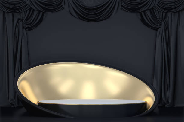 istock Abstract black podium show cosmetic products. 3D rendering 1387141584