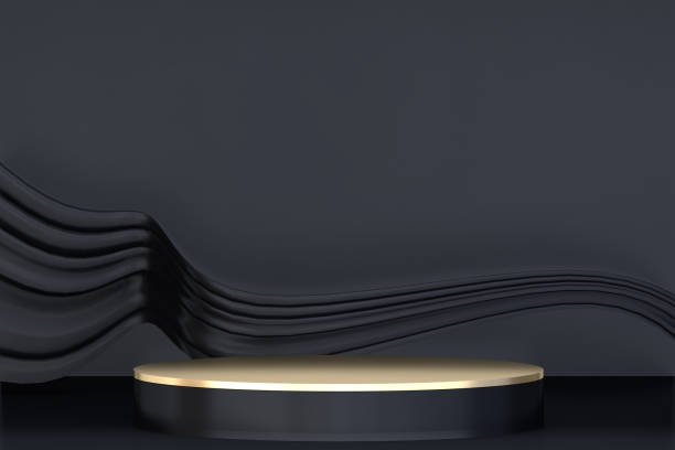 istock Abstract black podium show cosmetic products. 3D rendering 1387141640