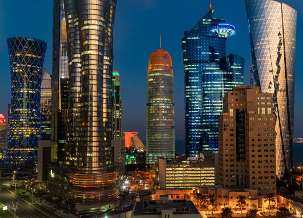 istock Qatar skyline during sunset with colorful sky. 1387141733
