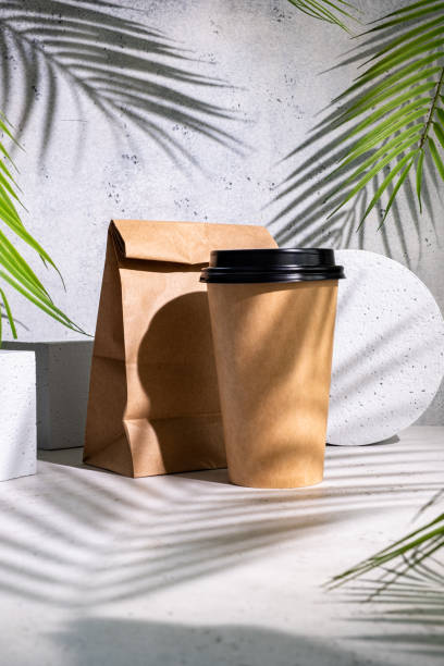 istock Take away paper coffee cup with lunch bag 1387141742