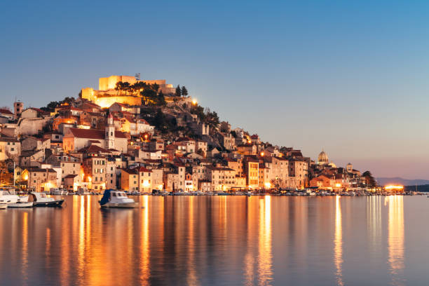 istock Illuminated panoramic view of Sibenik in Croatia. 1387141842