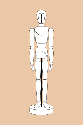 Wooden Mannequin sketch isolated. Basic Position. Vector illustration