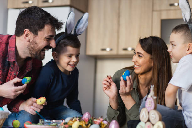 istock Happy family celebrating Easter 1387147073