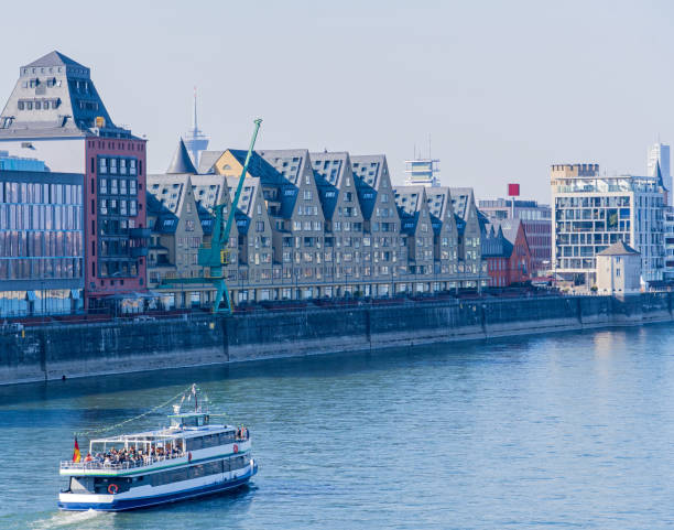 Cologne, Germany, March 2022: Rhine River at Cologne Rheinauhafen