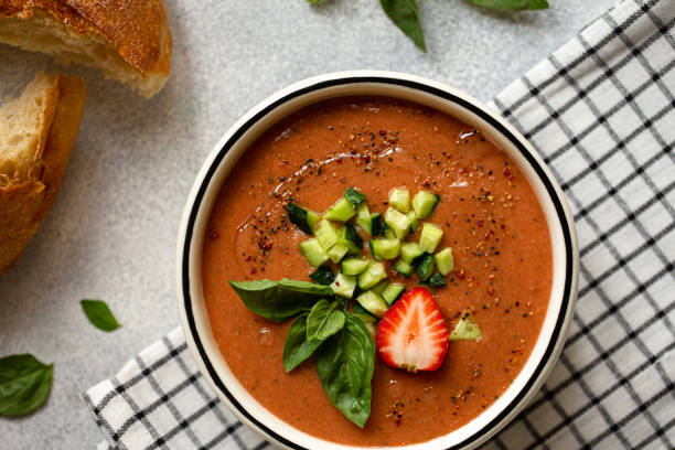 Authentic Gazpacho. Spanish Cold Tomato Soup. Top view.