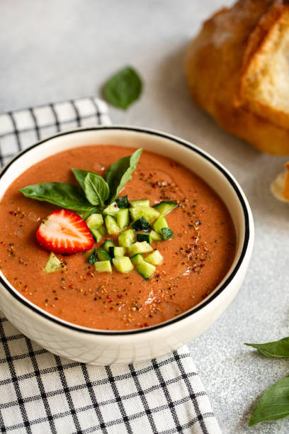 istock Authentic Gazpacho. Spanish Cold Tomato Soup. Top view. 1387149430