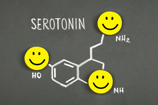Blackboard with the chemical formula of serotonin