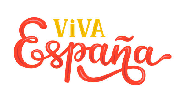 Hand drawn lettering Viva Spain Hand drawn lettering Viva Spain of national flag colors. Patriotic powerful phrase in Spanish language. EPS10 vector bright colorful illustration hispanic day stock illustrations