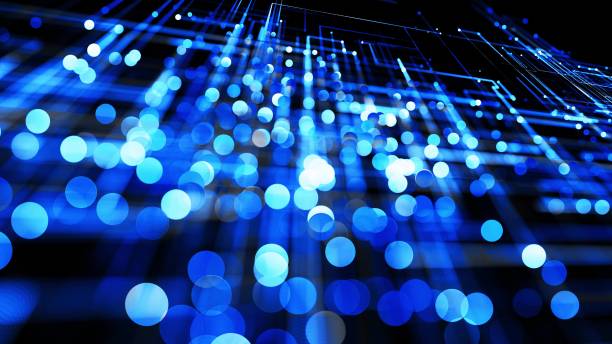 istock 3d render. Glowing particles. Abstract background as technological concept with many blue lines and nodes. Sci-fi bg of glow particles form lines like electrical circuit or microcircuit 1387151094