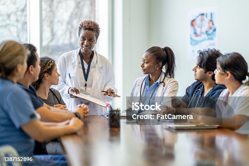 istock Female Doctor Teaching Nursing Students 1387152896