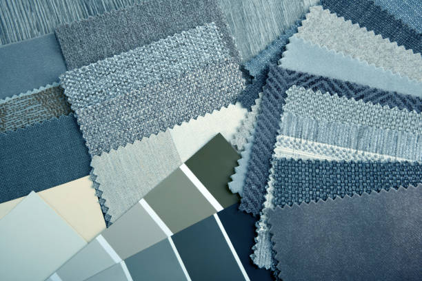 istock close up of upholstery fabric palette choice for interior 1387154109