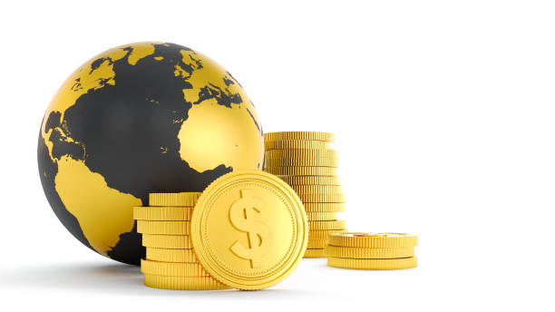 istock black and gold globe with stack of gold coins isolated on white background 1387158145