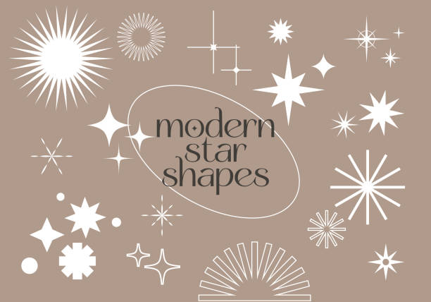 Vector Set of Modern Star Shapes. Decorative Magic Design Elements. Minimalist Celestial Symbols Vector Set of Modern Star Shapes. Decorative Magic Design Elements. Minimalist Celestial Symbols. star constellation tattoo stock illustrations
