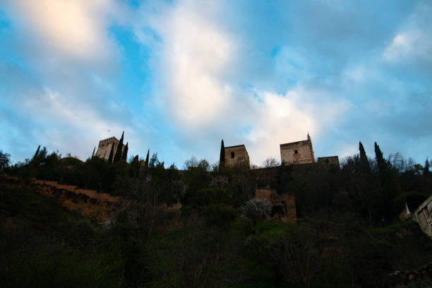 Cityscape of Granada, Spain. Photo shot from vantage point on hill overlooking the town.