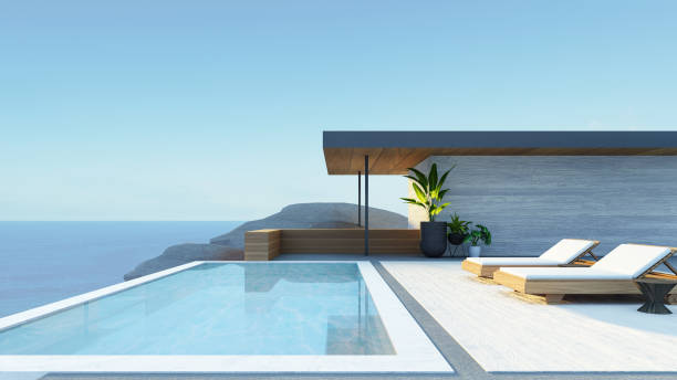 istock Beach Luxury Villa Hotel Ocean Sky - 3D Rendering 1387162314