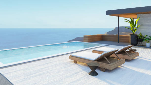 istock Beach Luxury Villa Hotel Ocean Sky - 3D Rendering 1387162317
