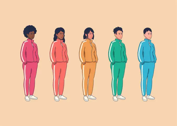 Vector illustration of Diverse group of women in tracksuits