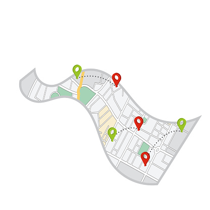 Isolated Web Application Map With Pins Vector Stock Illustration ...