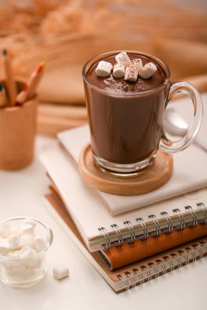 istock Hot chocolate with marshmallow on a stack of books 1387187752