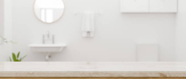 istock Luxury white marble bathroom countertop with copy space 1387187782