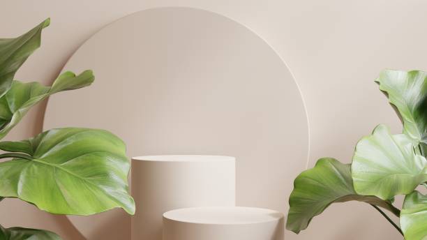 Mockup circle podium for product presentation on cream color background.
