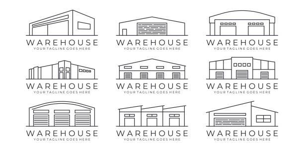set of warehouse line art icon Design Vector Illustration set of warehouse line art icon Design Vector Illustration warehouse stock illustrations