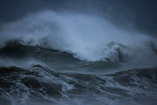 The huge waves of the sea are on storm day