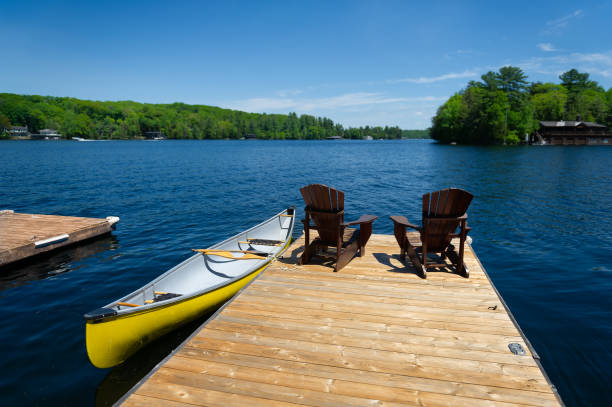 istock Two Adirondack chairs on a wooden dock 1387191546