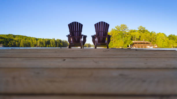 istock Adirondack chairs sitting on a dock 1387191551