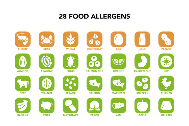 ikon alergen makanan diatur pada latar belakang putih - food allergies ilustrasi stok