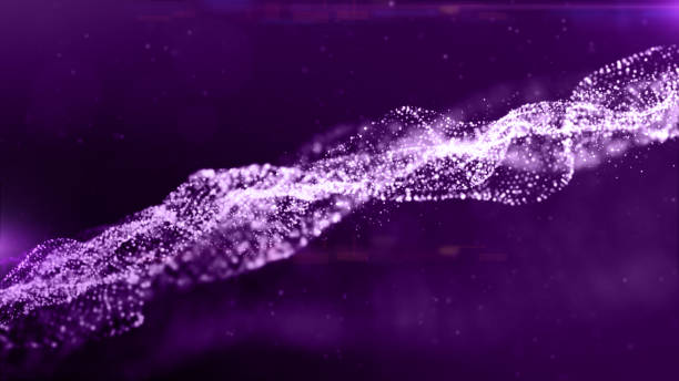 istock Digital Purple particles, Wave flowing and twist with lighting abstract background, Digital Cyberspace. 3d rendering 1387196284