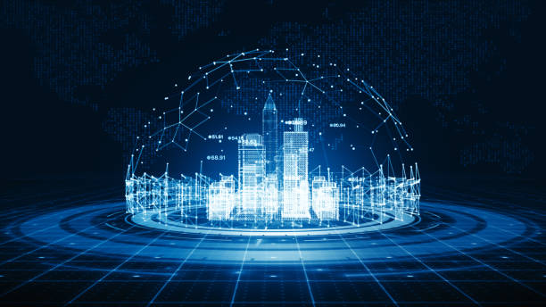 smart city with technology network internet of things and social media connection, technology high speed internet connection, worldwide digital data connection abstract background. 3d rendering - world service imagens e fotografias de stock