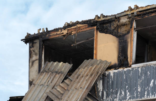 istock Windows of an apartment building after a fire 1387197078