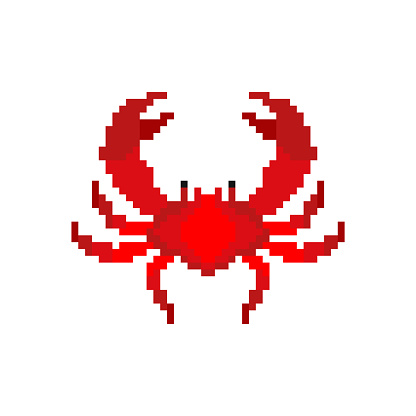 Crab pixel art. Sea cancer 8bit. Sea animal pixelated Vector illustration